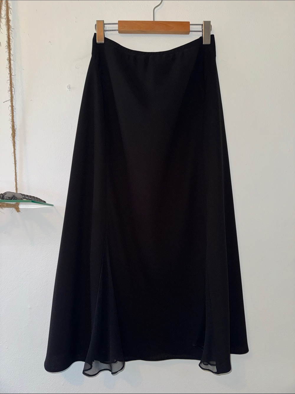 Vintage Silk Black Flowy Midi Skirt
